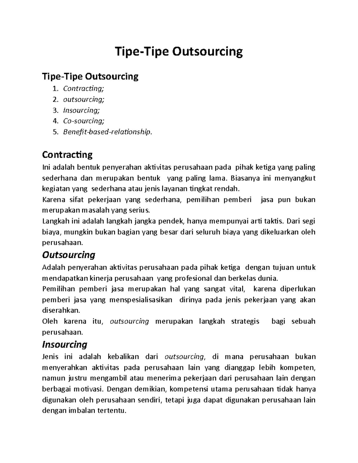 11. Rekaya Proses Bisnis Tipe-Tipe Outsourcing - Tipe-Tipe Outsourcing ...