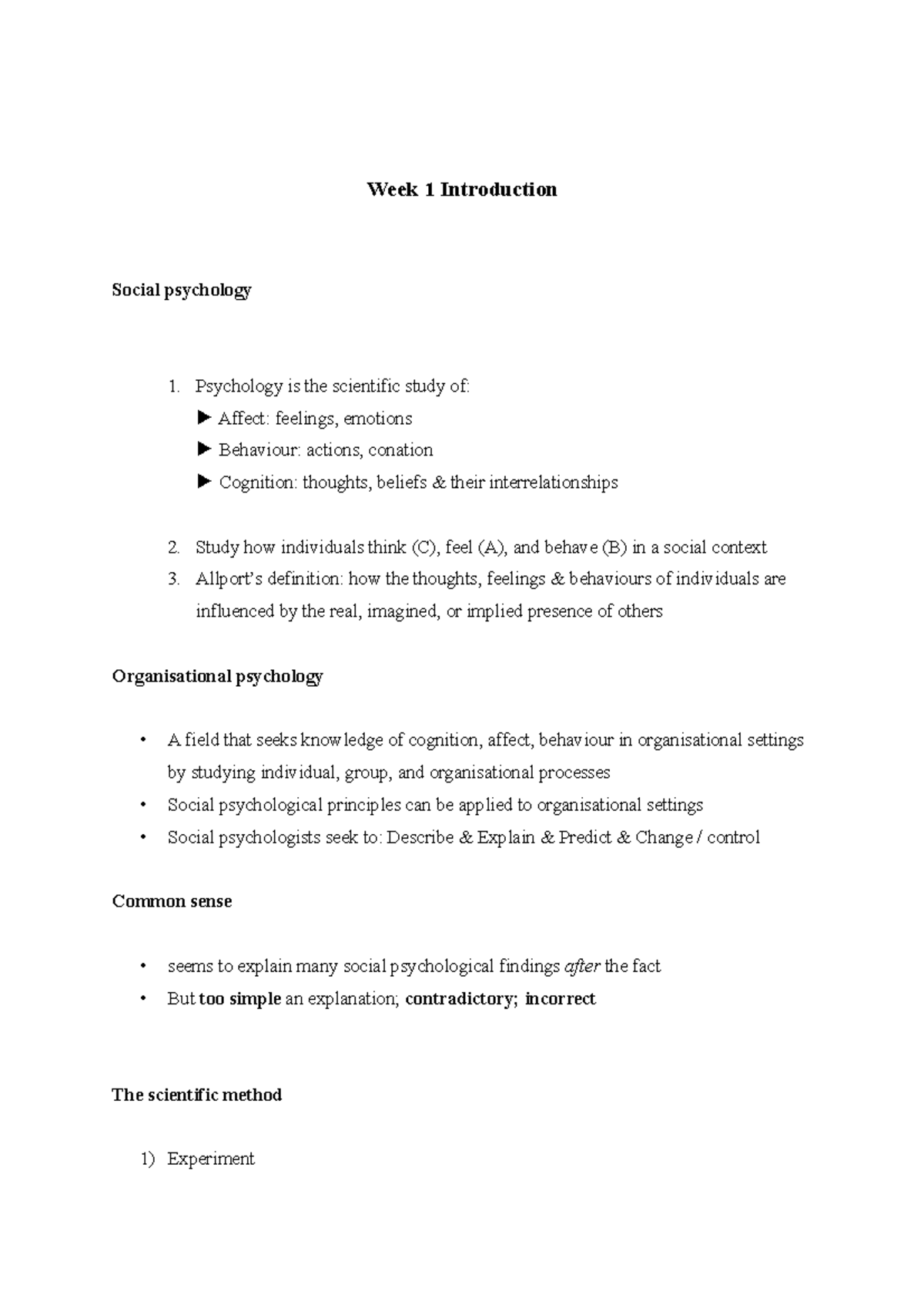 Exam note - Lecture notes 1-12 - Week 1 Introduction Social psychology ...