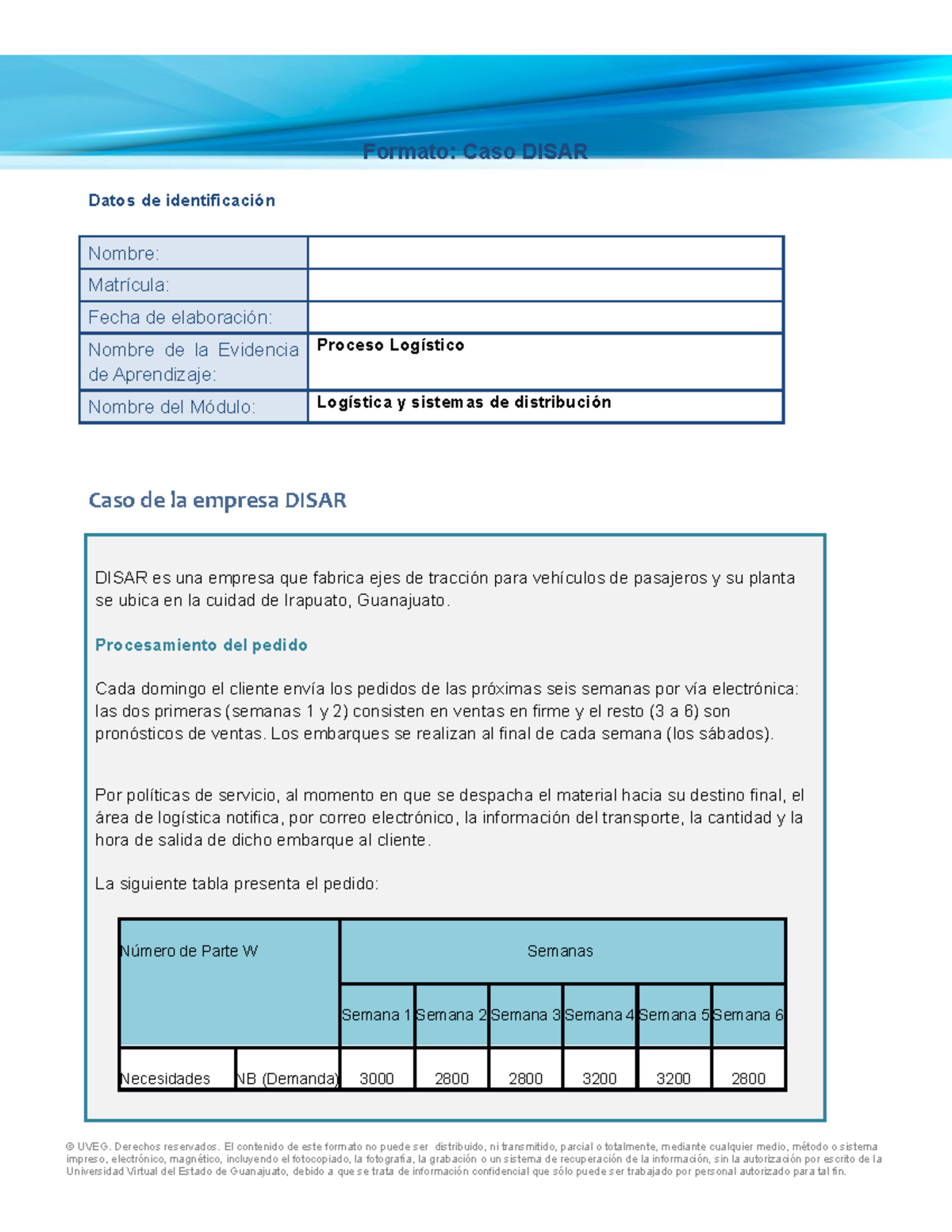 Logistica Y Sistemas De Distribucion EA5 - Formato: Caso DISAR Datos De ...