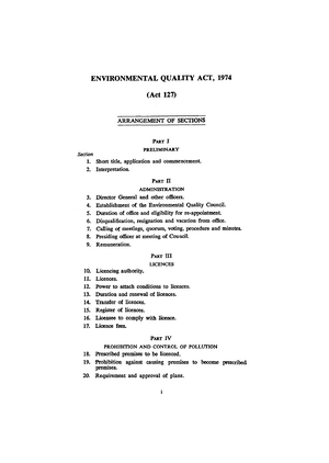 ENVIRONMENTAL QUALITY ACT 1974 - ENVIRONMENTAL QUALITY ACT, 1974 