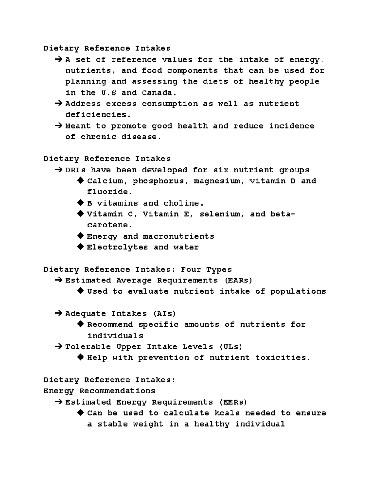 Nutrition Chapter 2 Dietary Reference Intakes A set of reference