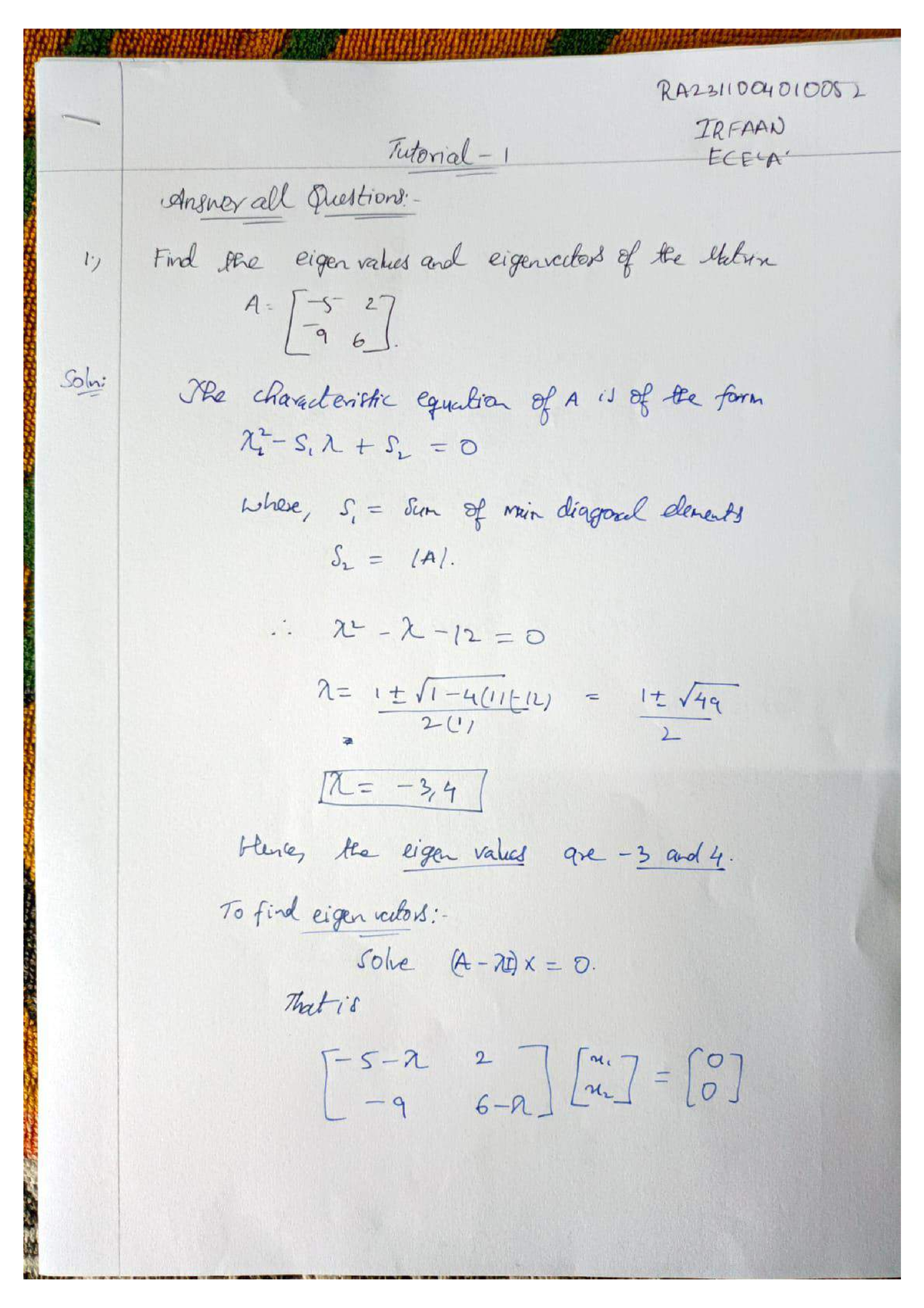 Tutorial ONE MATHS - Calculus And Linear Algebra - Studocu