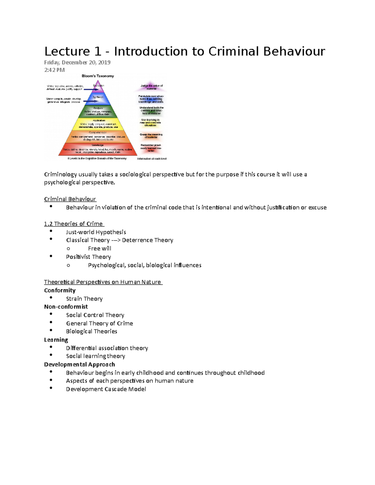 Lecture Notes Chapters 1-6 - Lecture 1 - Introduction to Criminal ...