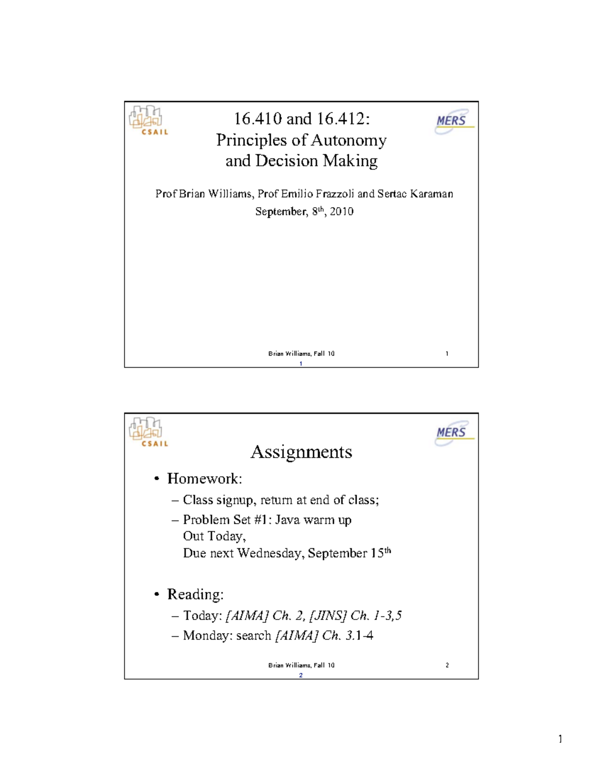 Lecture notes, lecture 1a - 1b - Fall 2010 - 16 and 16: Principles of ...