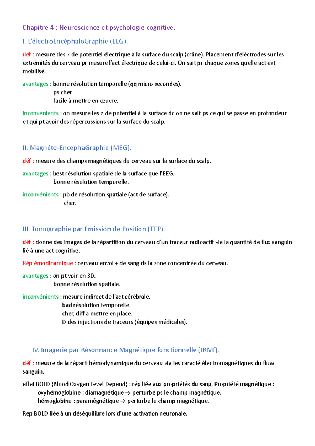 Psycho cognitive S2 cours 2 - Chapitre 4 : Neuroscience et psychologie ...
