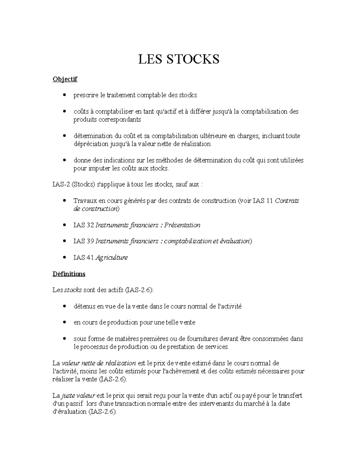 LES Stocks - note des cours - LES STOCKS Objectif prescrire le ...