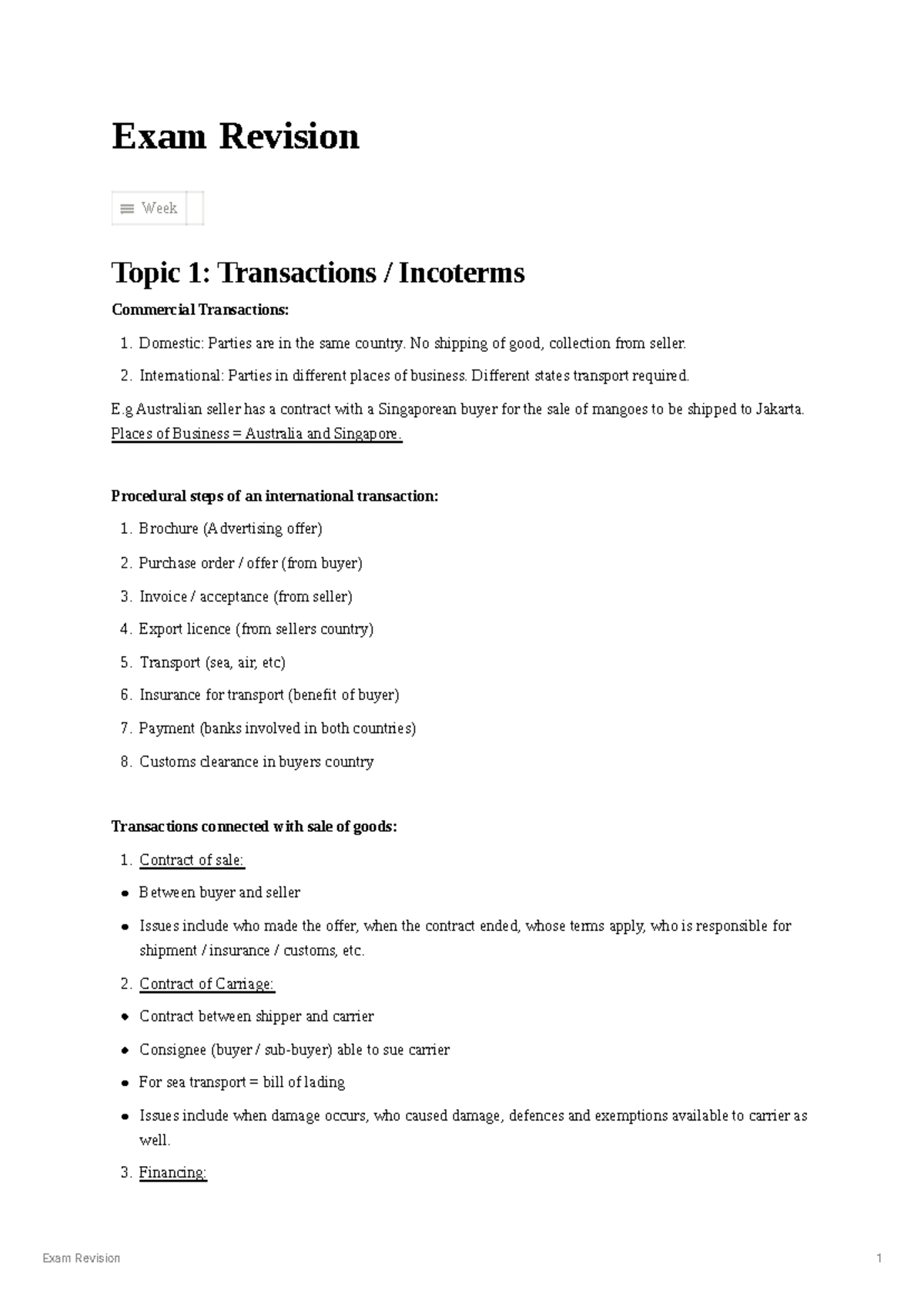 Complete Semester Notes - Exam Revision Week Topic 1: Transactions ...