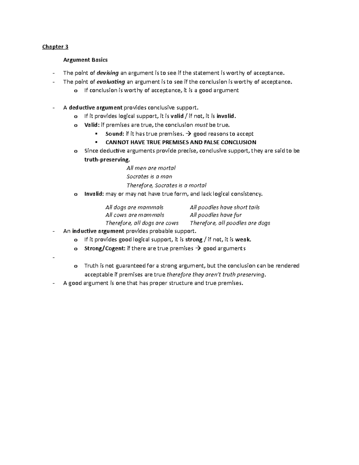 Lecture 2 And 3 Notes - Chapter 3 Argument Basics The Point Of Devising 