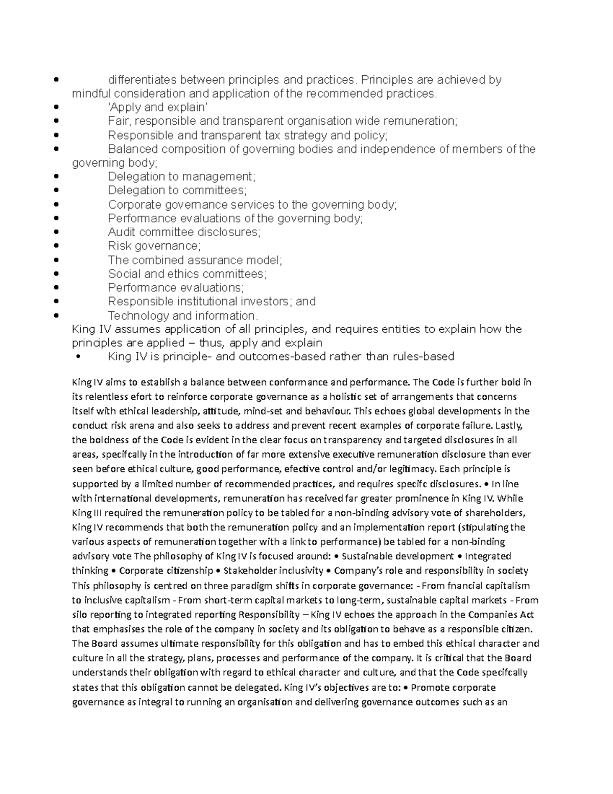King IV model notes - differentiates between principles and practices ...