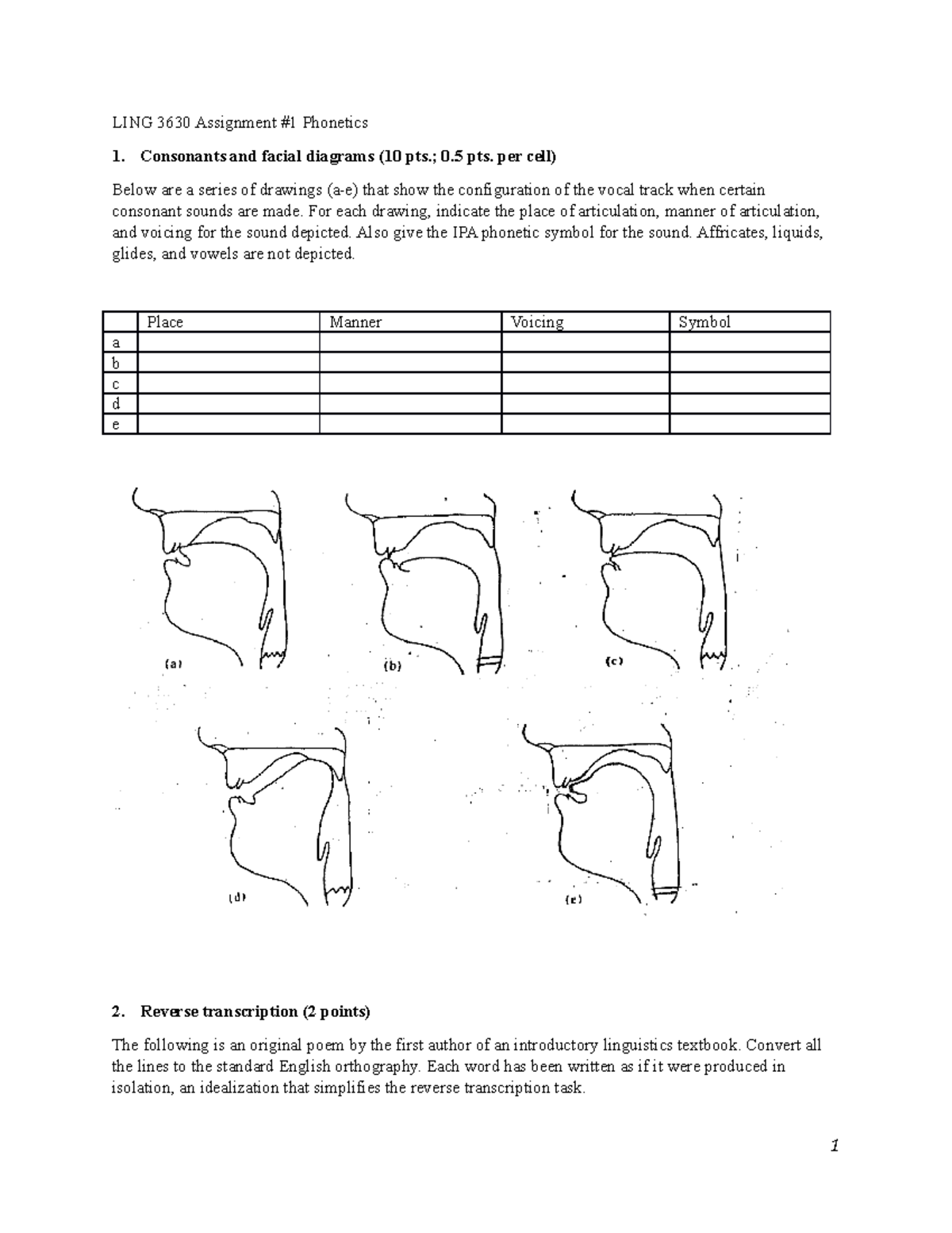 Assignment 1 LING 3630 Assignment 1 1 and facial