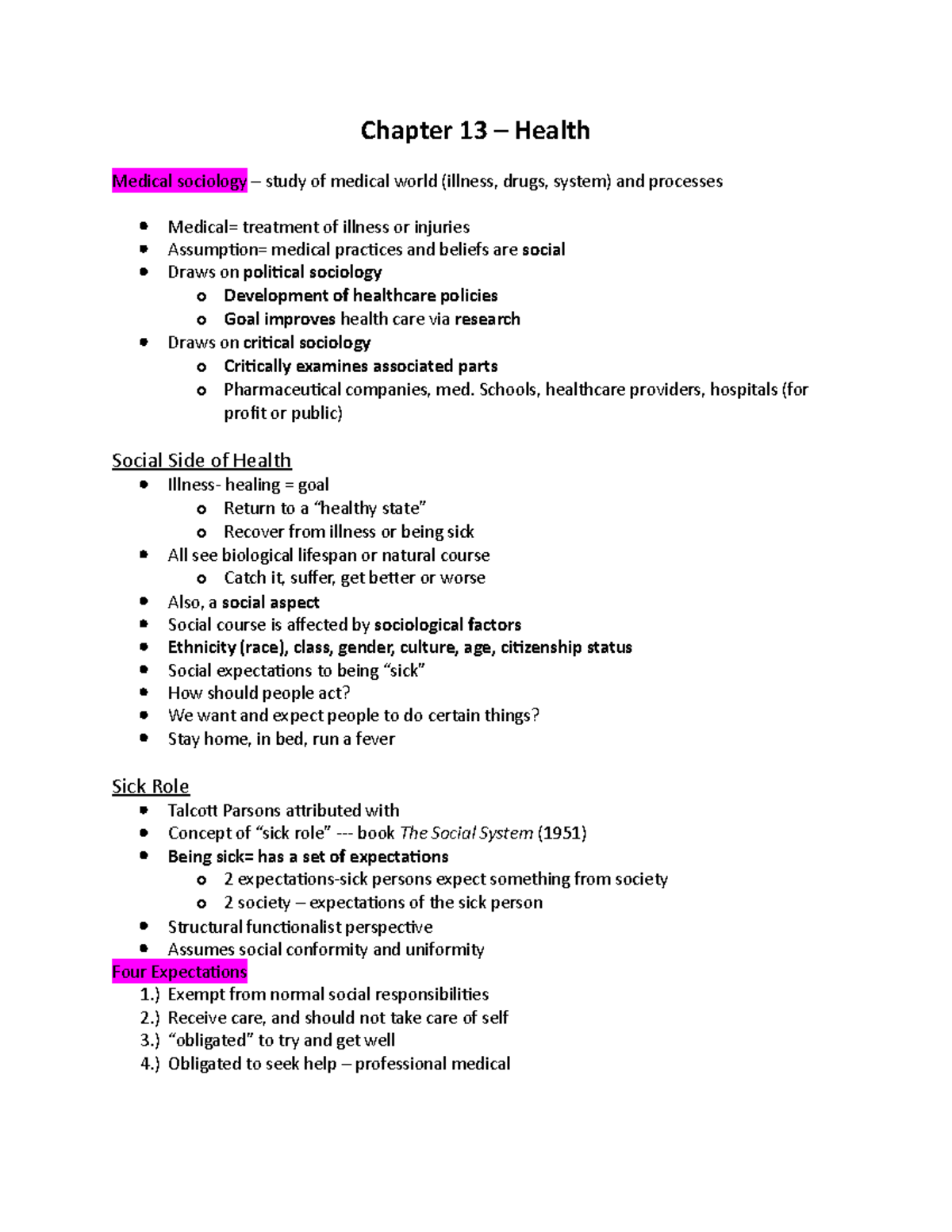 Chapter 13 - Health - Lecture notes 13 - SOCI-1015EG - Laurentian - Studocu