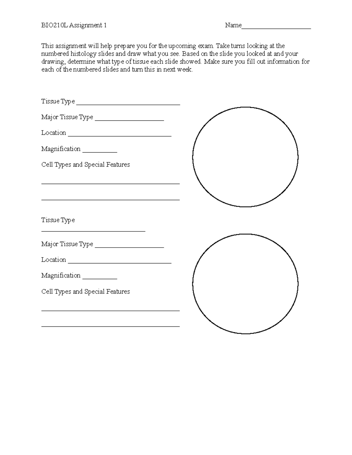 BIO-210L - Activity 1 - BIO210L Assignment 1 Name ...