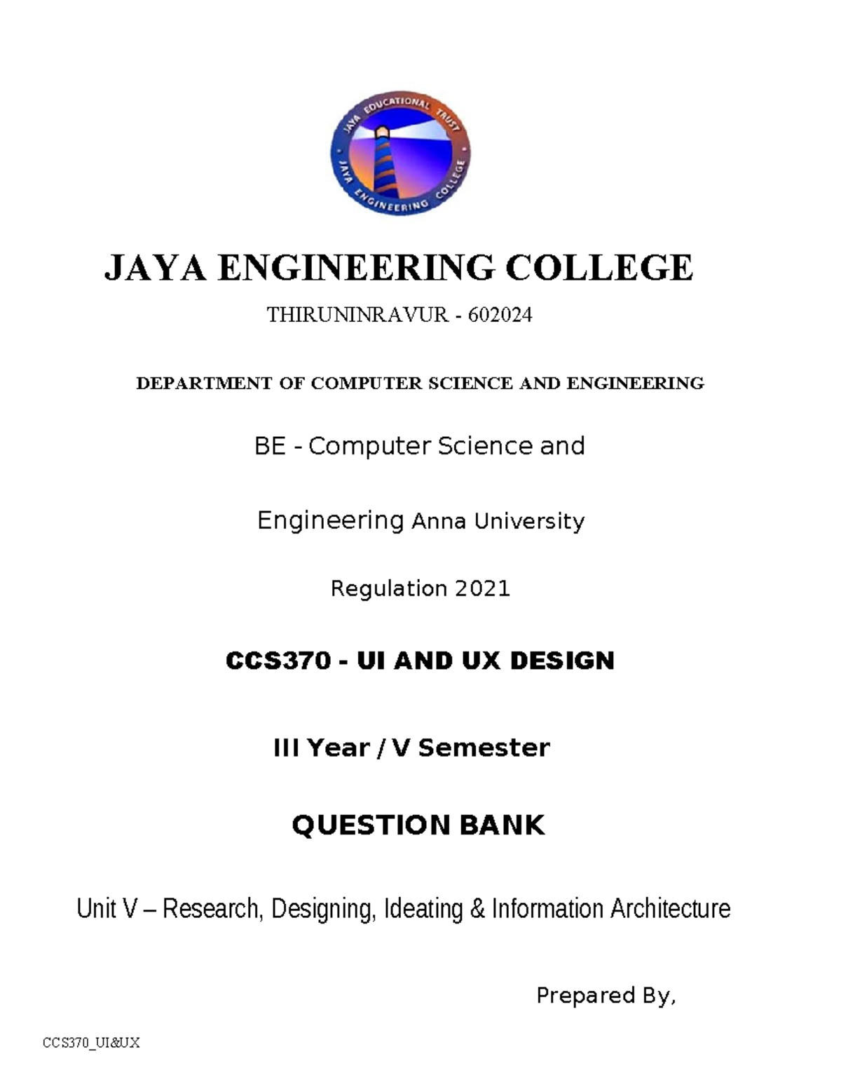 CCS370-UI&UX-UNIT5 - Prepared by Prof. M. Kumaran, Jaya Engineering ...