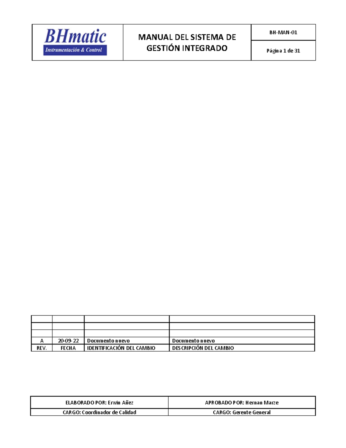 BH-MAN-01 Rev. A Manual del Sistema de Gestion - MANUAL DEL SISTEMA DE ...
