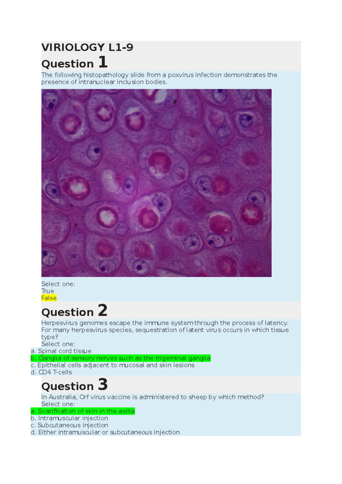 Quizzes Online quiz VIRIOLOGY L1 Question 1 The following