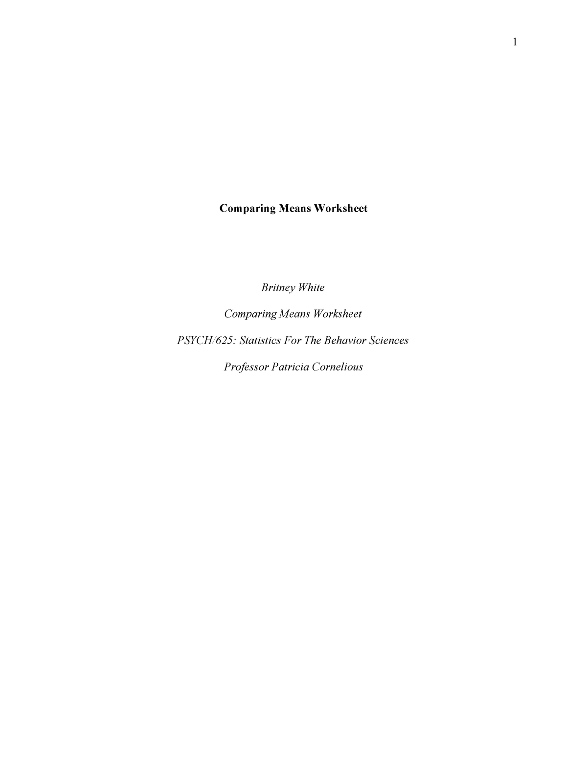 Comparing Means Worksheet - 1 Comparing Means Worksheet Britney White ...