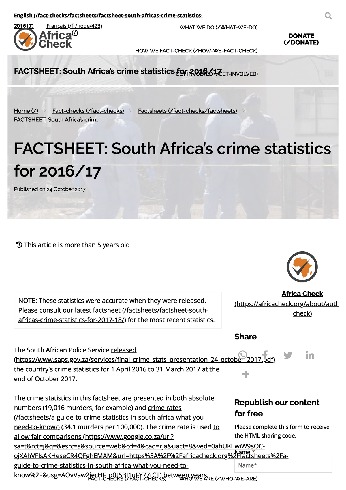 Factsheet South Africas Crime Statistics For 2016 17 Africa Check This Article Is More Than 6815