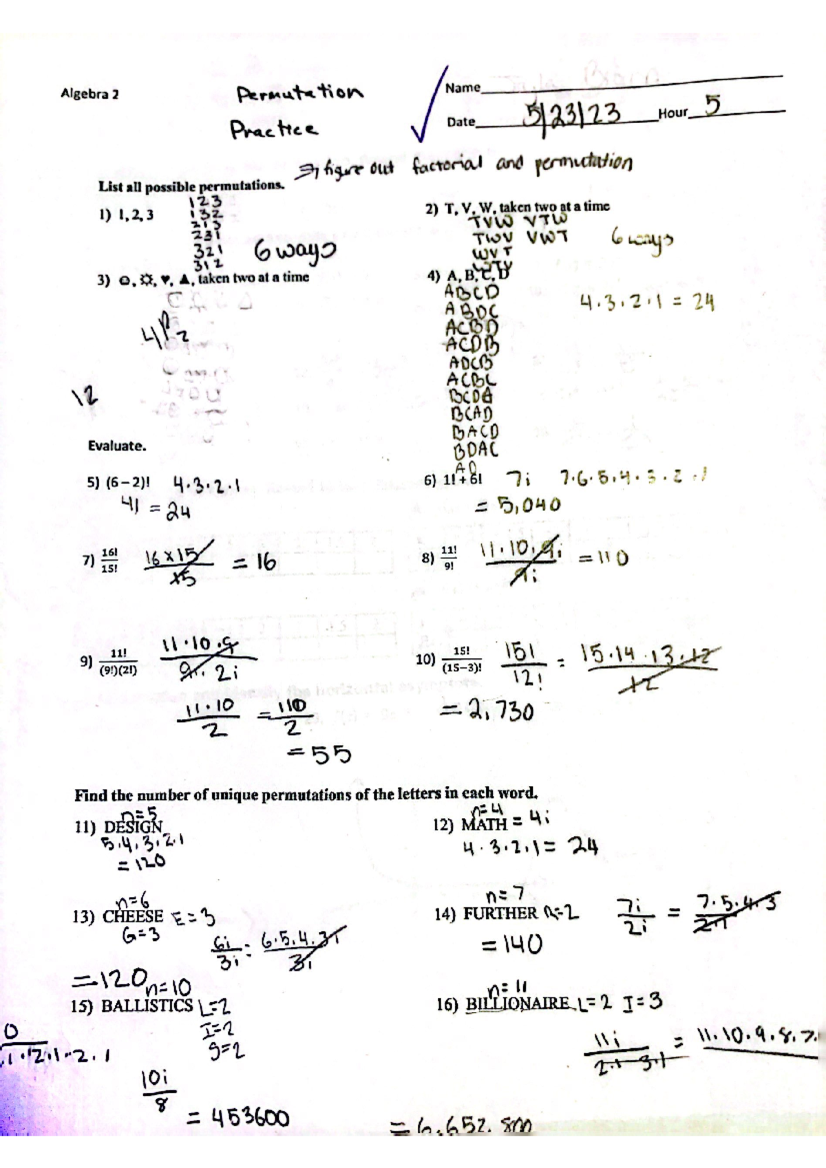 Permutation Practice 1 - Studocu