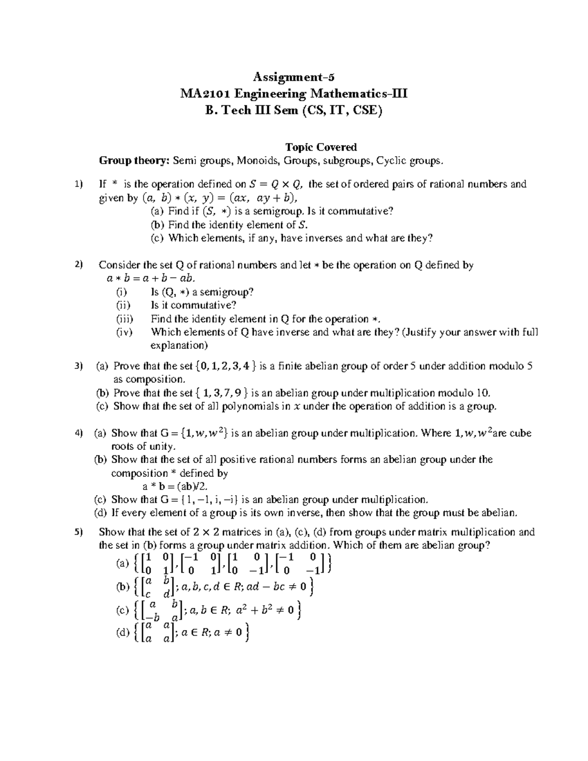 Asssignment-5 Group Theory - Assignment- 5 MA2101 Engineering ...