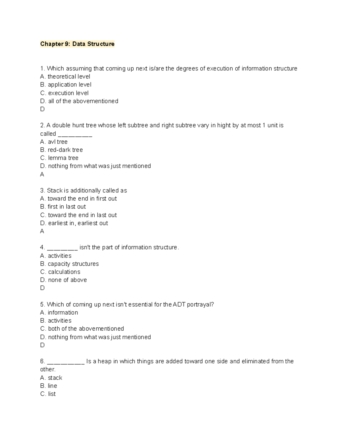 Chapter 9 Data Structure - Chapter 9: Data Structure Which assuming ...