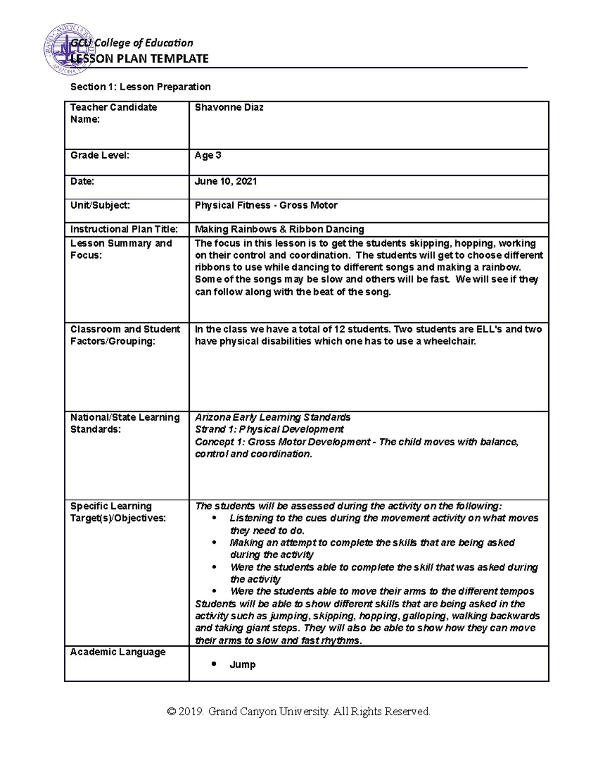 ECE 300 Physical Activity Lesson Plancoe-lesson-plan-template - LESSON ...