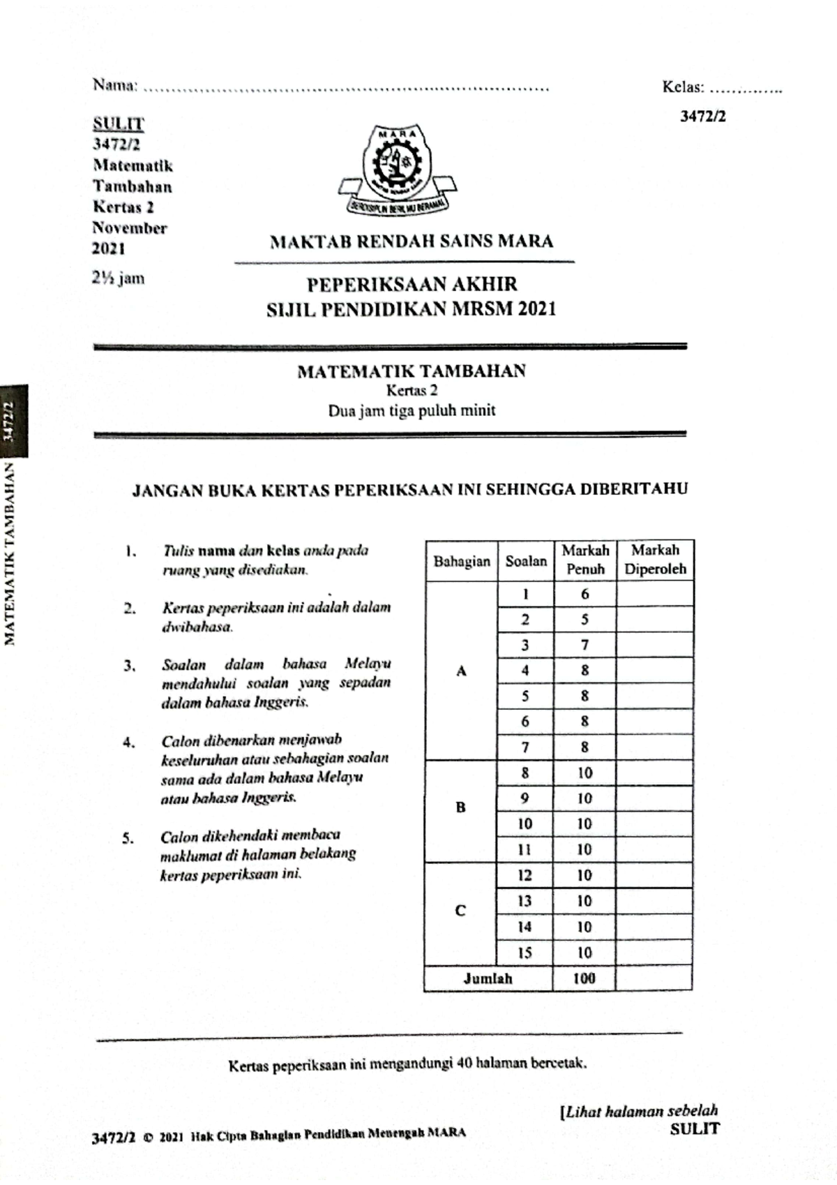 K2 - Paper 2 - Mathematical Statistics - UTHM - Studocu