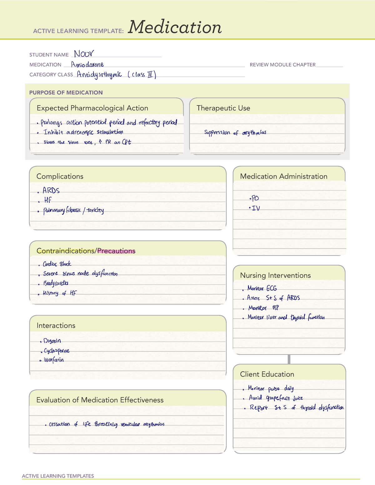 Amiodarone ATI Template ACTIVE LEARNING TEMPLATE Medication STUDENT