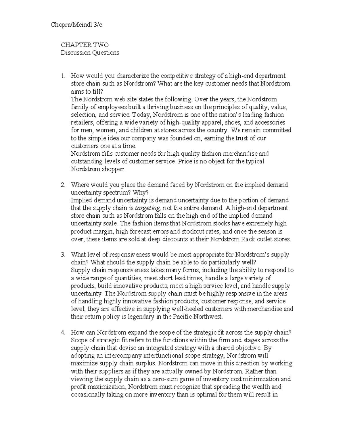 Supply Chain Management - Chopra/Meindl 3/e CHAPTER TWO Discussion ...