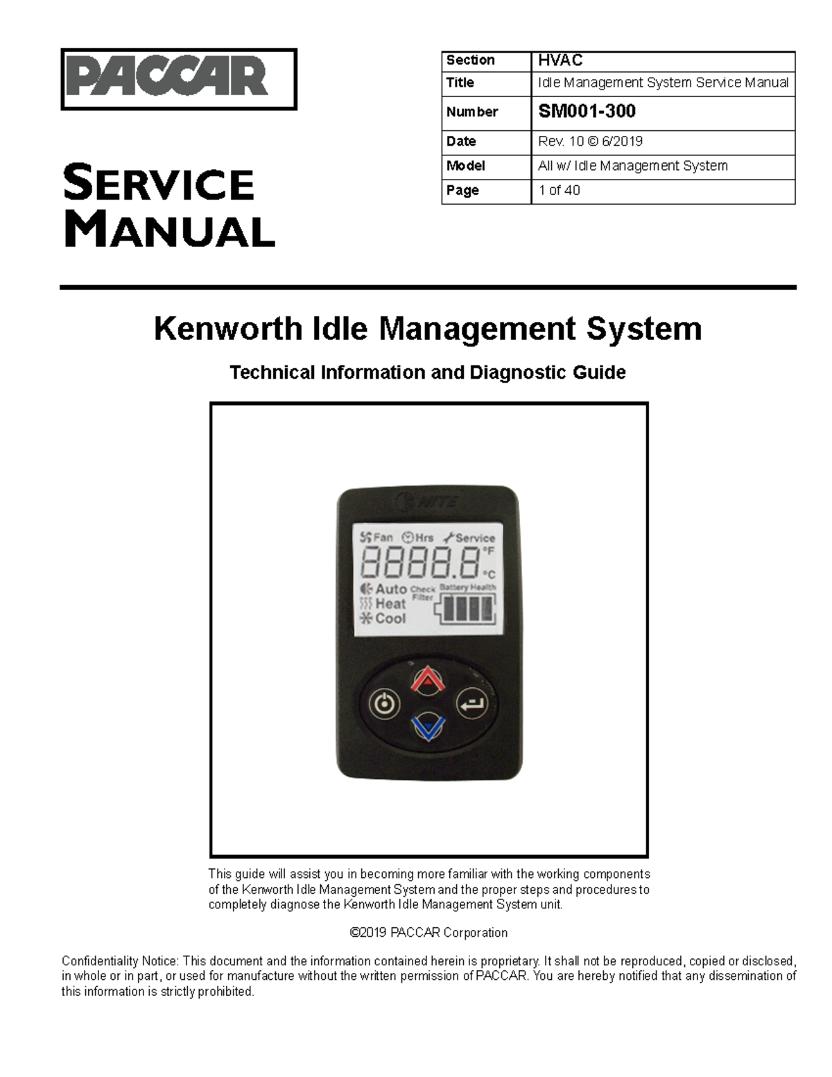 Kenworth Idle Management System Rev10 Jun2019 SERVICE MANUAL Section