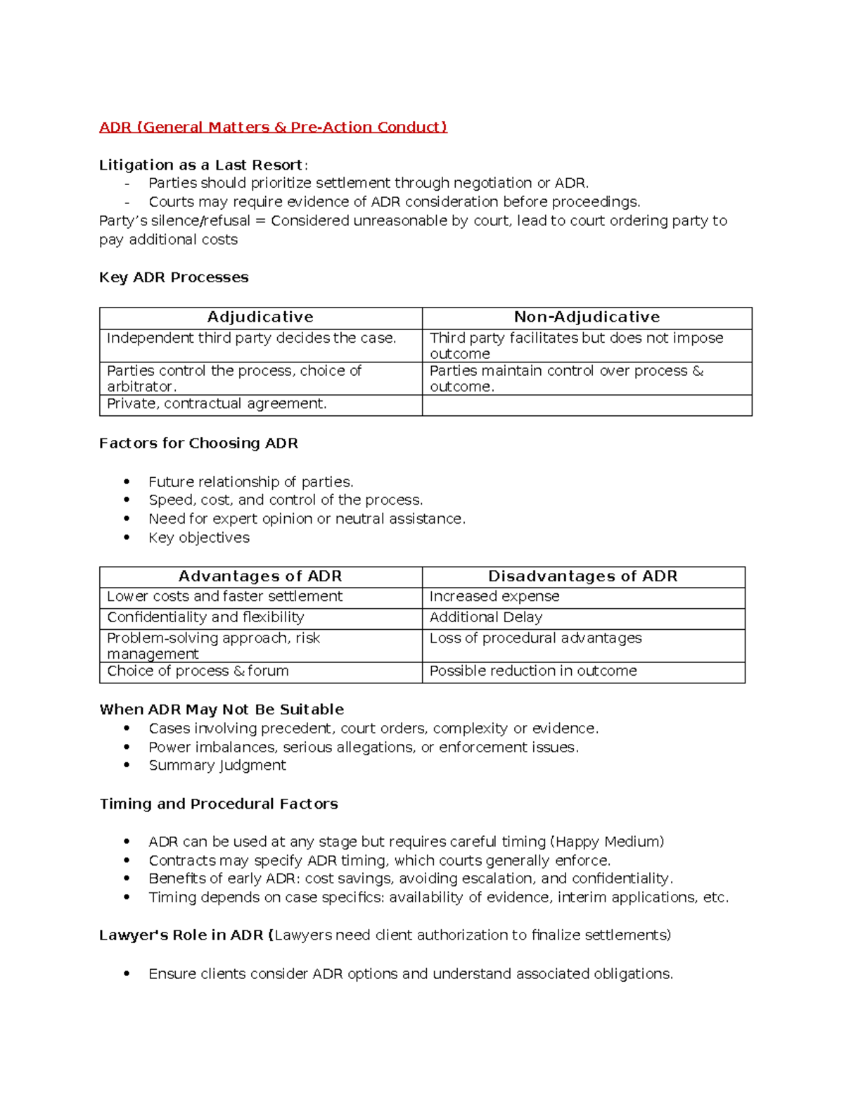 ADR - notes - ADR (General Matters & Pre-Action Conduct) Litigation as ...