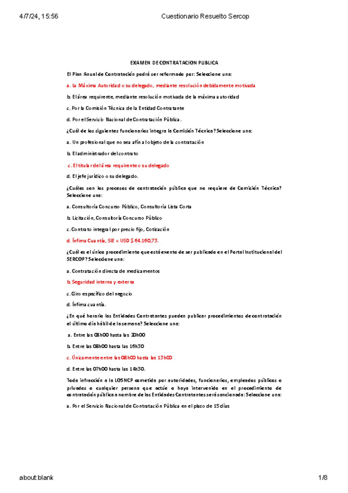 Cuestionario Resuelto Sercop - EXAMEN DE CONTRATACION PUBLICA El Plan ...