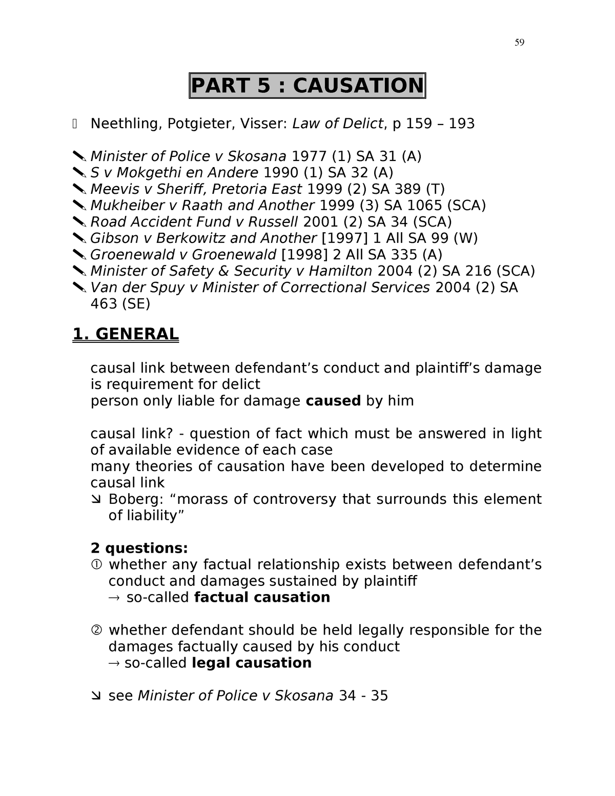 PVL3703-delict Notes 5 2006 - PART 5 : CAUSATION Neethling, Potgieter ...