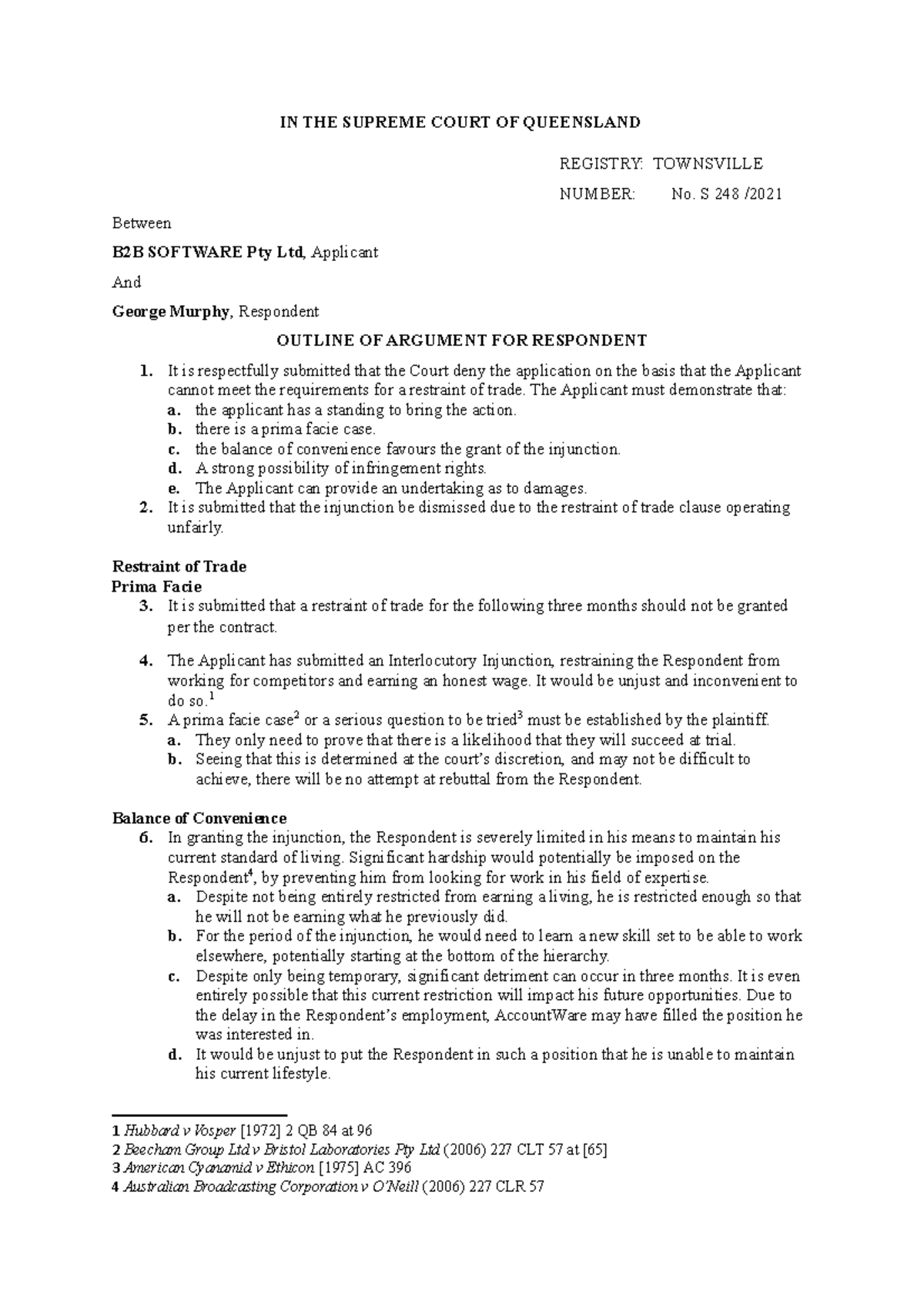 Equity - Outline of Argument - Assessment Final - IN THE SUPREME COURT ...