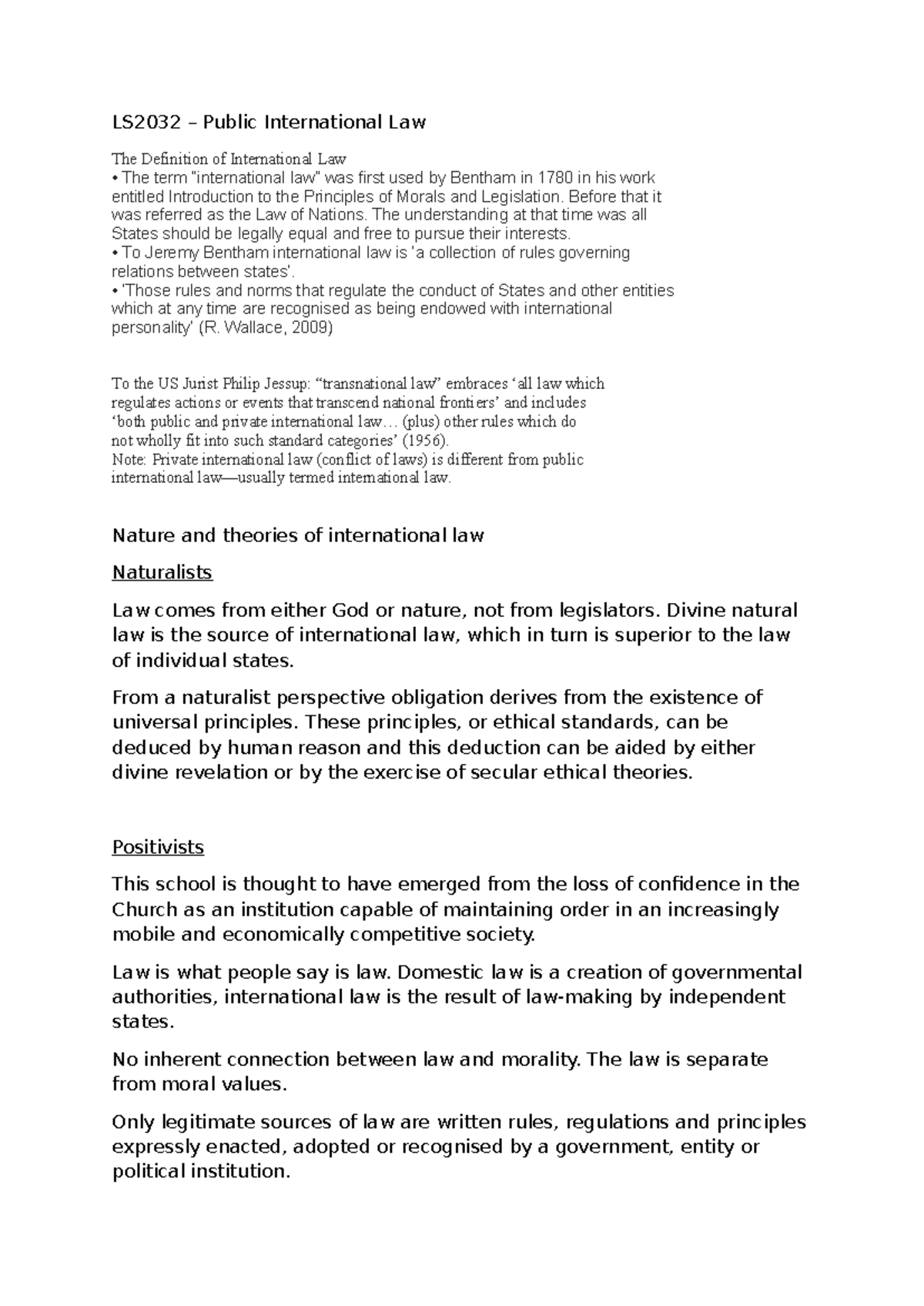 Week 1 lecture notes - LS2032 – Public International Law The Definition ...