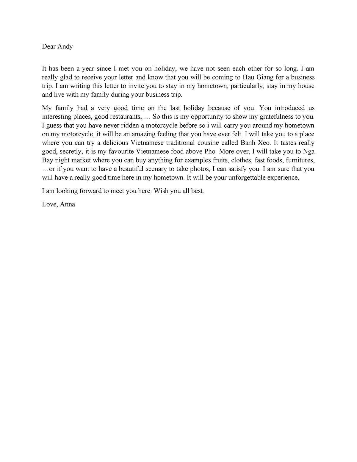 Writing a letter - a sample - Dear Andy It has been a year since I met ...