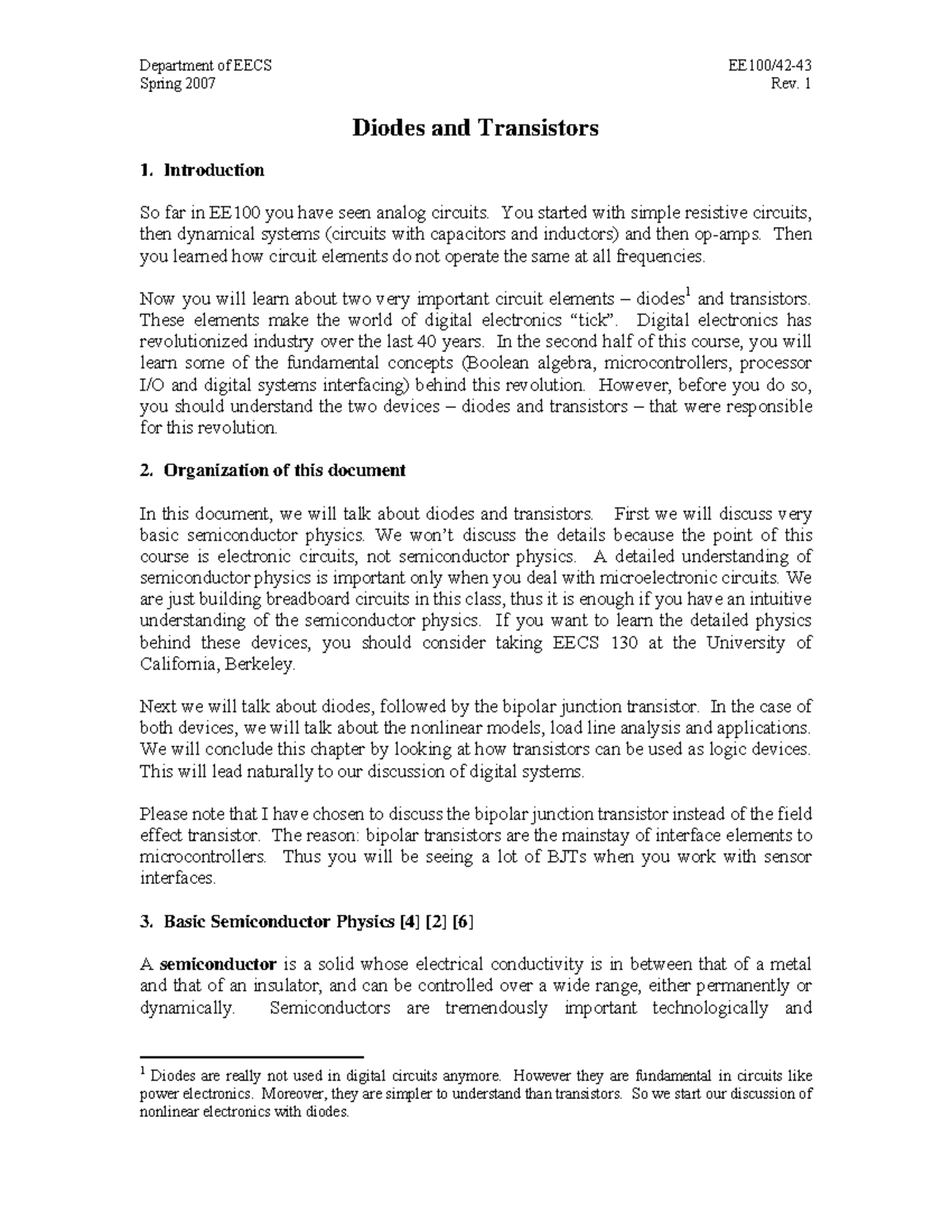 Diode Transistor Notes - Spring 2007 Rev. 1 Diodes and Transistors 1 ...