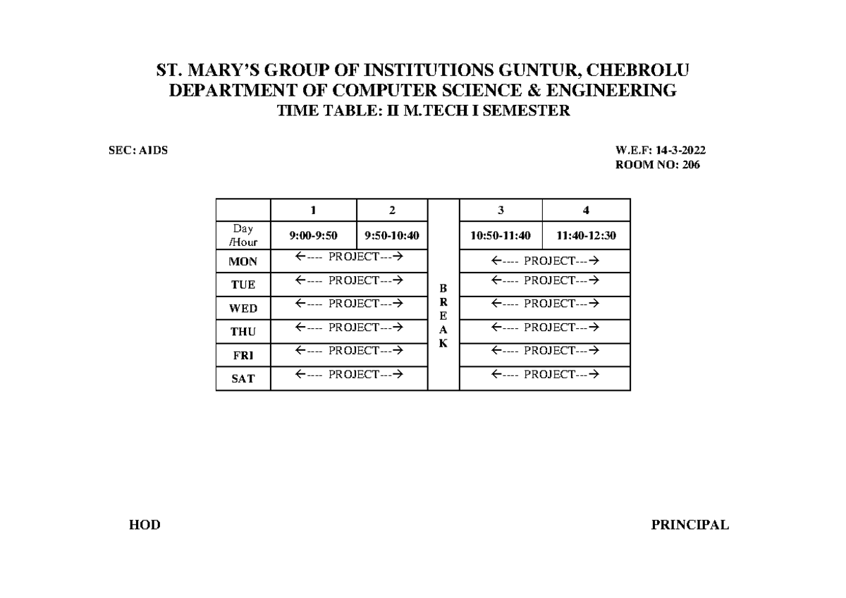Previous 2ND Semester ALL YRS TIME Tables - DEPARTMENT OF COMPUTER ...