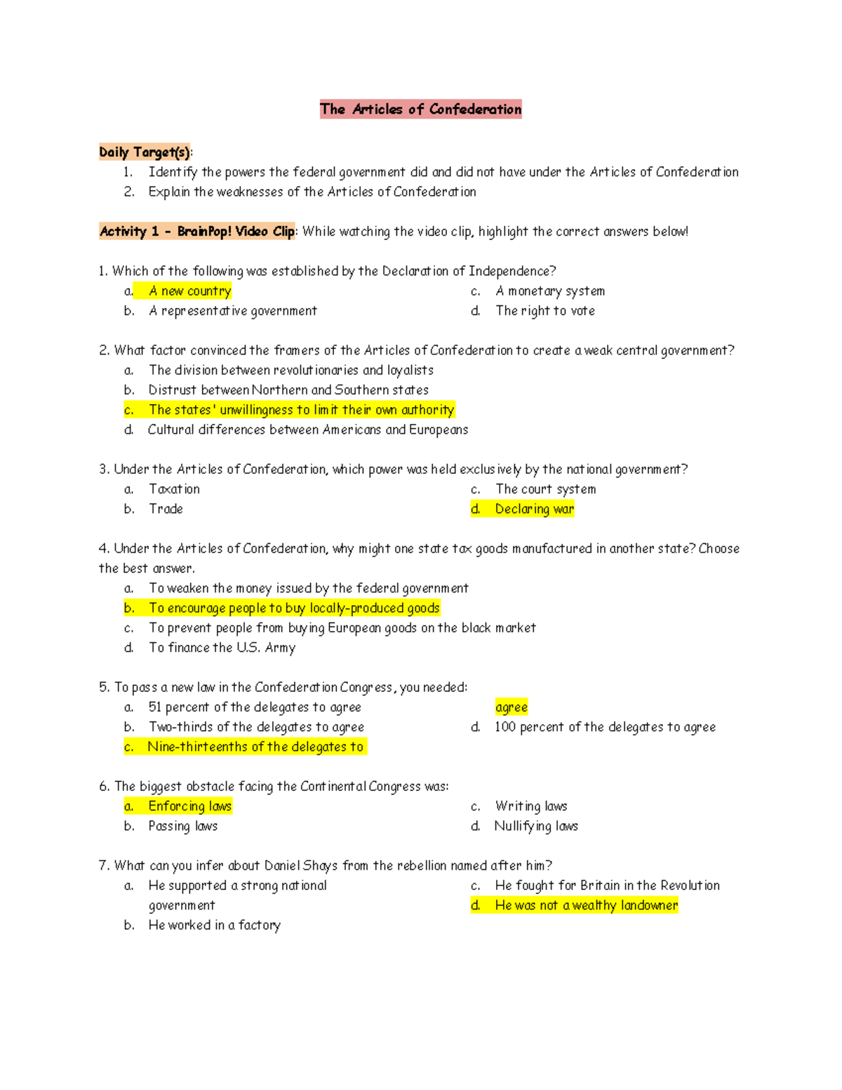 Eniyeh Etokhana - Day 8 and 9 The Articles of Confederation - The ...