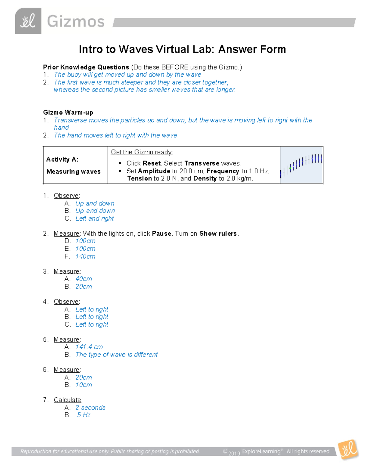 Intro to Waves Virtual Lab (EL) - Student Answer Form - 2019 Intro to ...