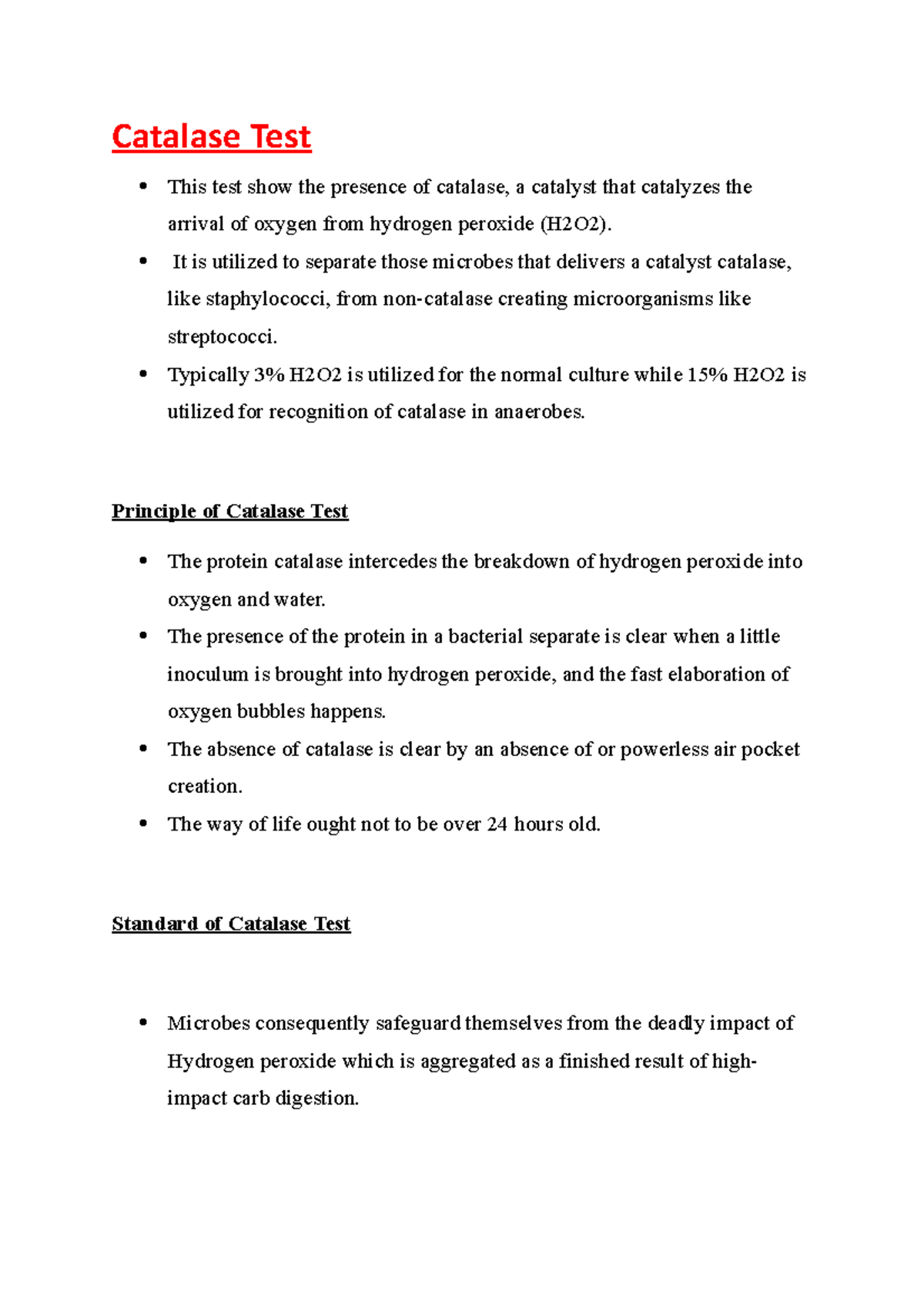 Catalaase test It is useful lecture notes Catalase Test This test