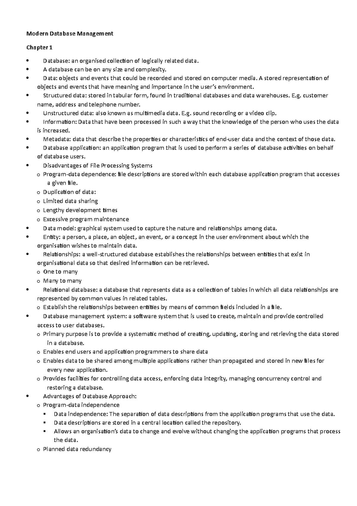 Modern Database Management Chapter 1 - Studocu