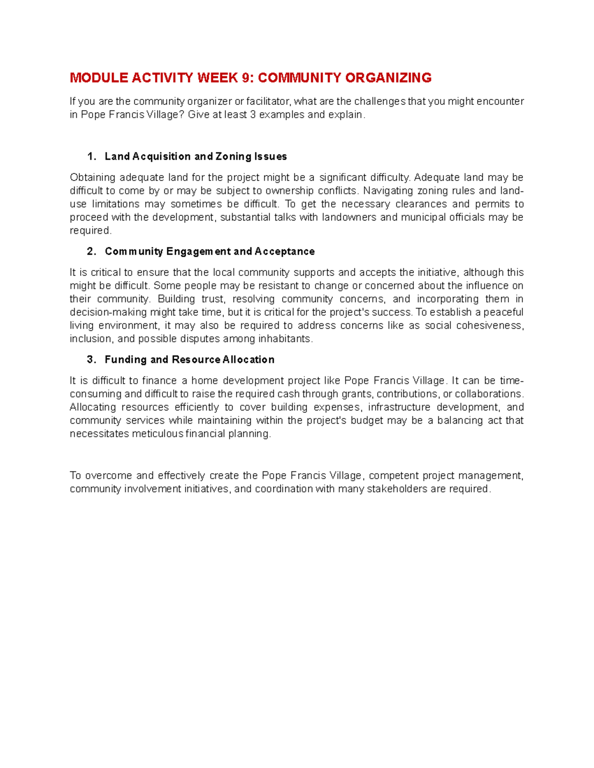 Module Activity WEEK 9 - Community Organizing - MODULE ACTIVITY WEEK 9 ...