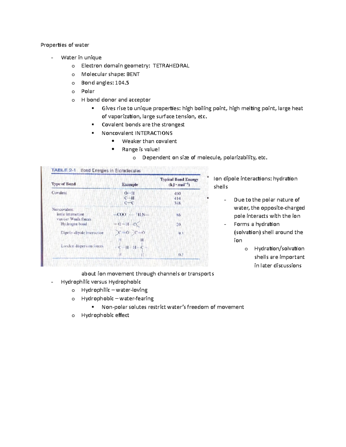 Cpt 2 Water Biochemistry with Dr. Strickland Properties of water