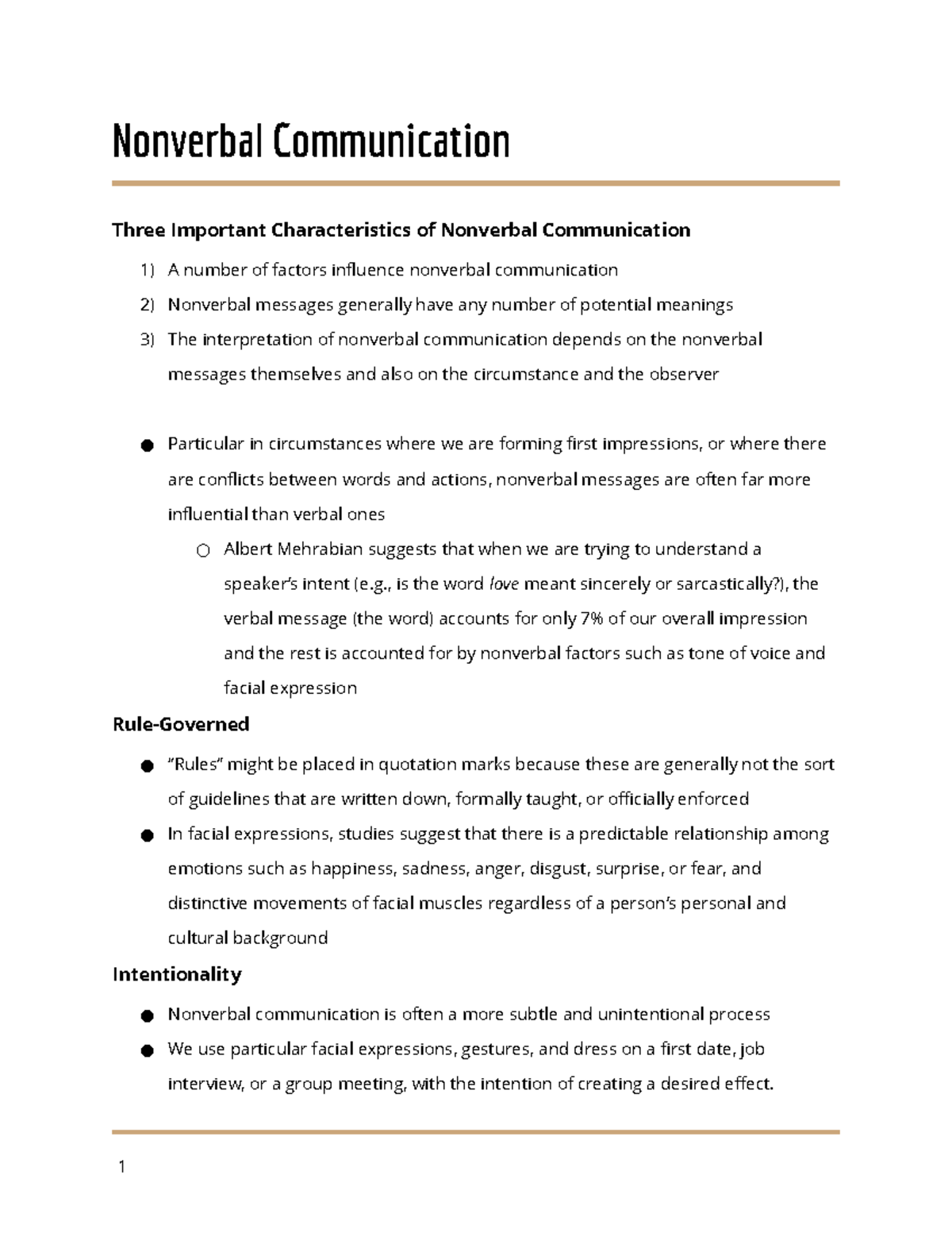 Characteristics of Nonverbal Communication - Studocu