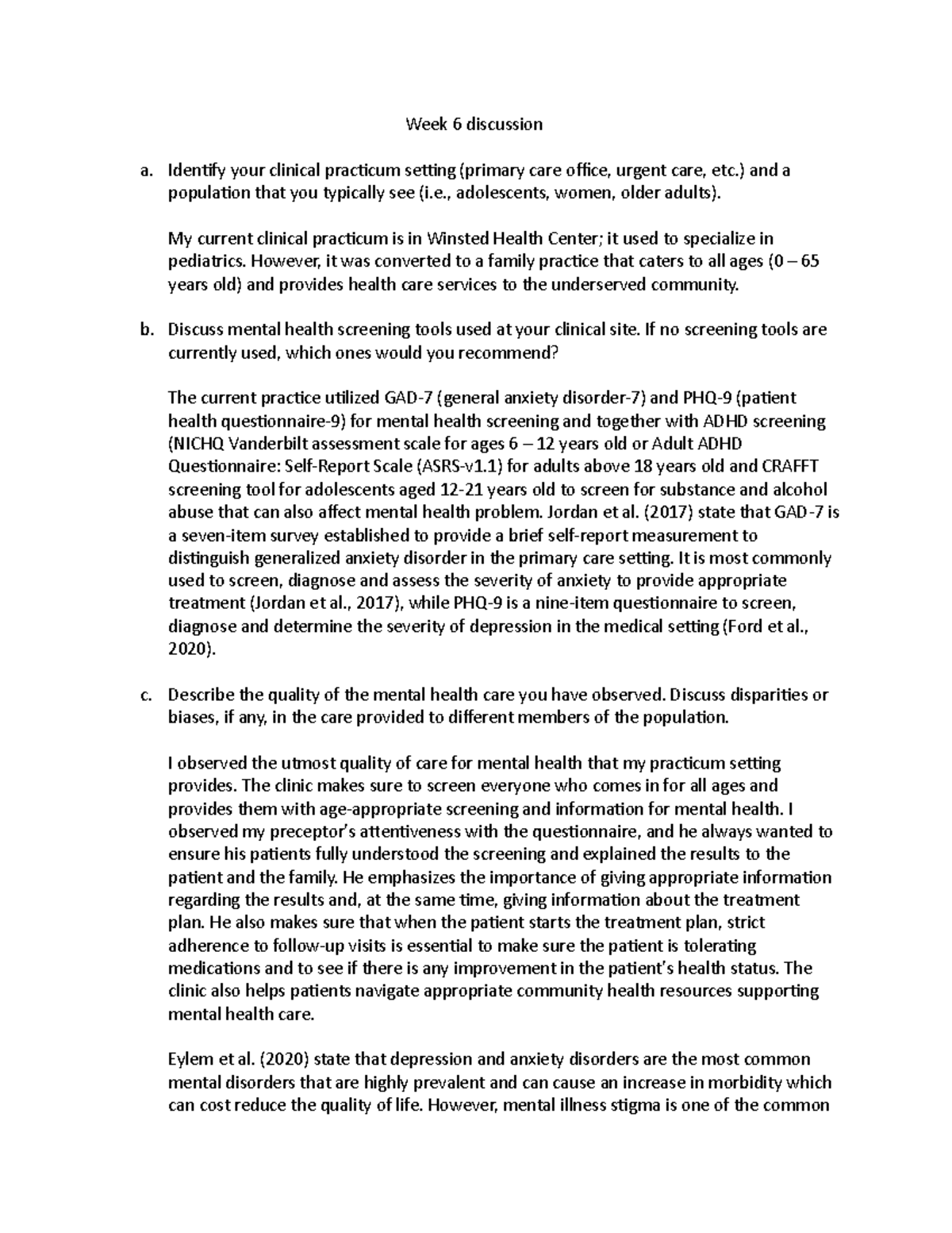 Mental Health Screening Tools and Care in Clinical Practicum Setting ...