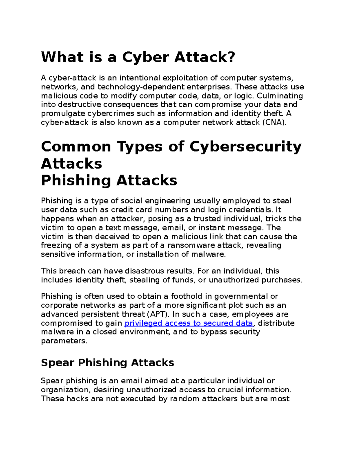 What is a Cyber Attack - midterm notes - What is a Cyber Attack? A ...