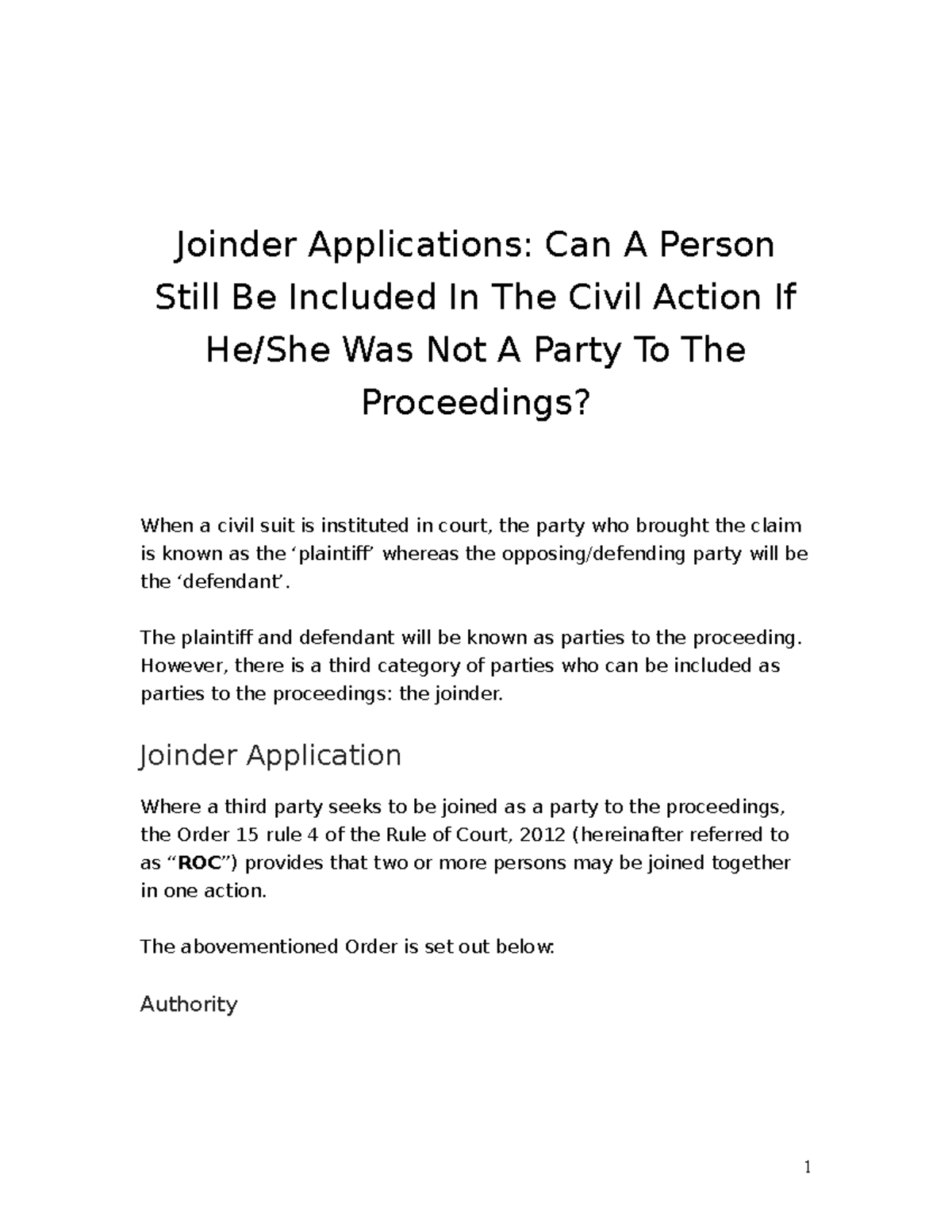 Joinder of Parties Joinder Applications Can A Person Still Be