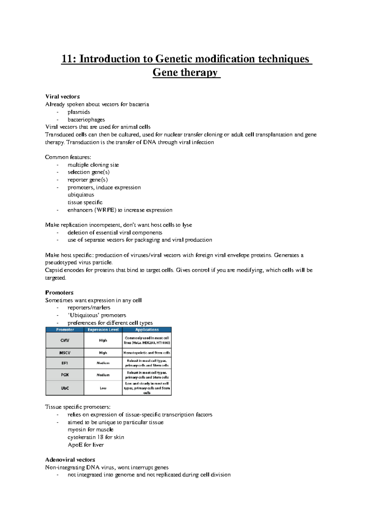 11 gene therapy - Lecture notes 11 - 11: Introduction to Genetic ...