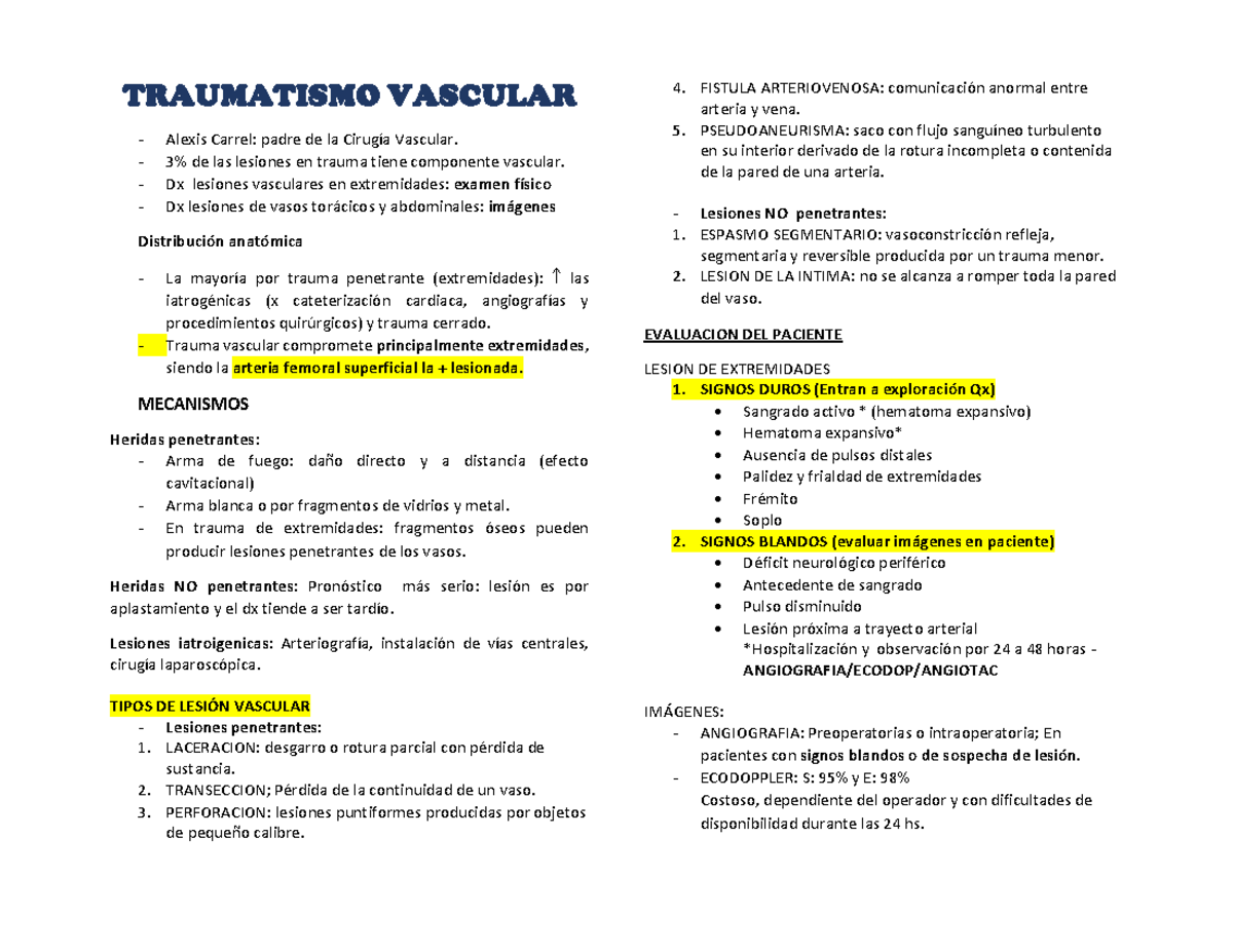 Trauma Vascular Resumen TRAUMATISMO VASCULAR Alexis Carrel padre