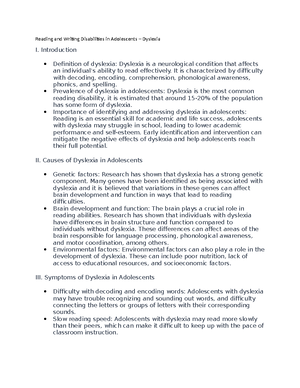 Reading and Writing Disabilities in Adolescent - Dysgraphia ...